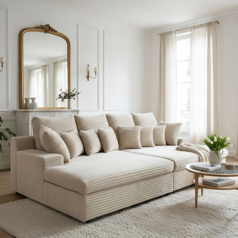 Sofa LAZY – große Familiencouch mit HR-Schaum & Schlaffunktion - Beige (Tilia 03)