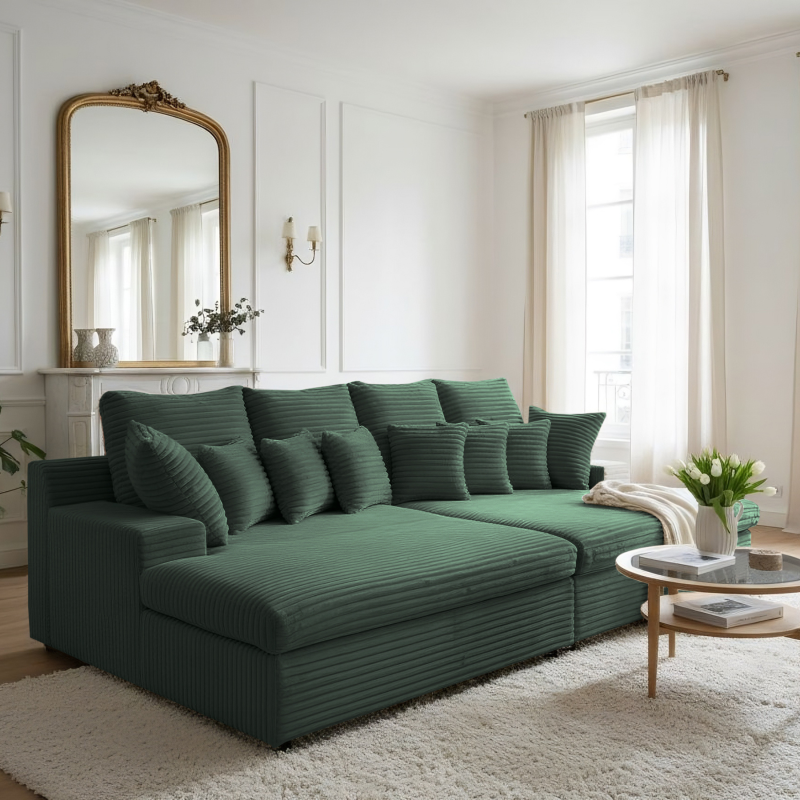 Sofa LAZY – große Familiencouch mit HR-Schaum & Schlaffunktion - Dunkelgrün (Tilia 39)