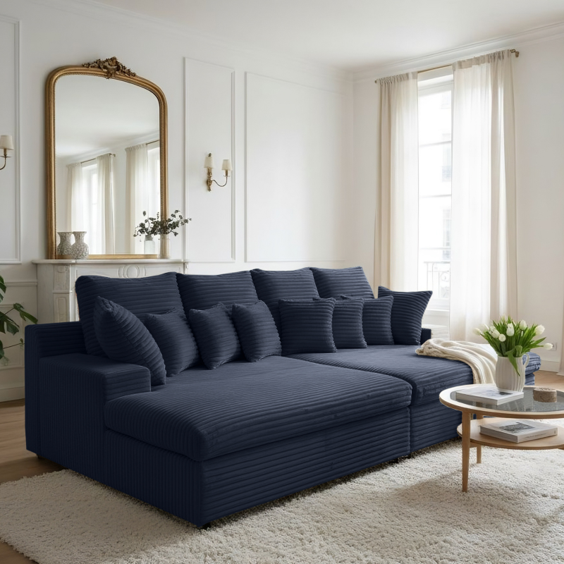 Sofa LAZY – große Familiencouch mit HR-Schaum & Schlaffunktion - Dunkelblau (Tilia 77)