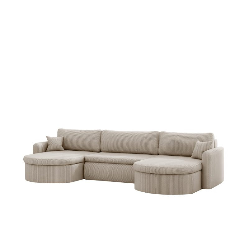 VERONA U Cord Ecksofa mit Schlaffunktion – großes U-Sofa mit Bettkasten, breitem Sitzkomfort & POSO Cordstoff - Beige 100