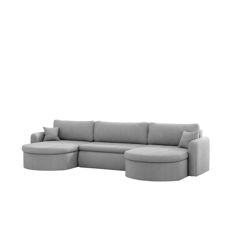 VERONA U Cord Ecksofa mit Schlaffunktion – großes U-Sofa mit Bettkasten, breitem Sitzkomfort & POSO Cordstoff - Hellgrau 55
