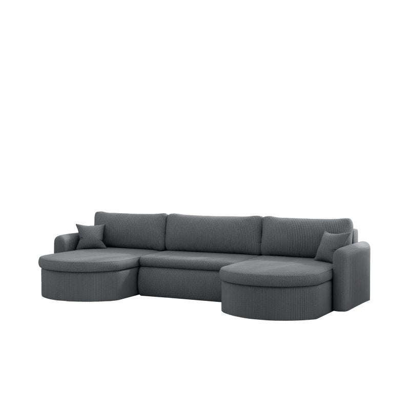 VERONA U Cord Ecksofa mit Schlaffunktion – großes U-Sofa mit Bettkasten, breitem Sitzkomfort & POSO Cordstoff - Grau 60