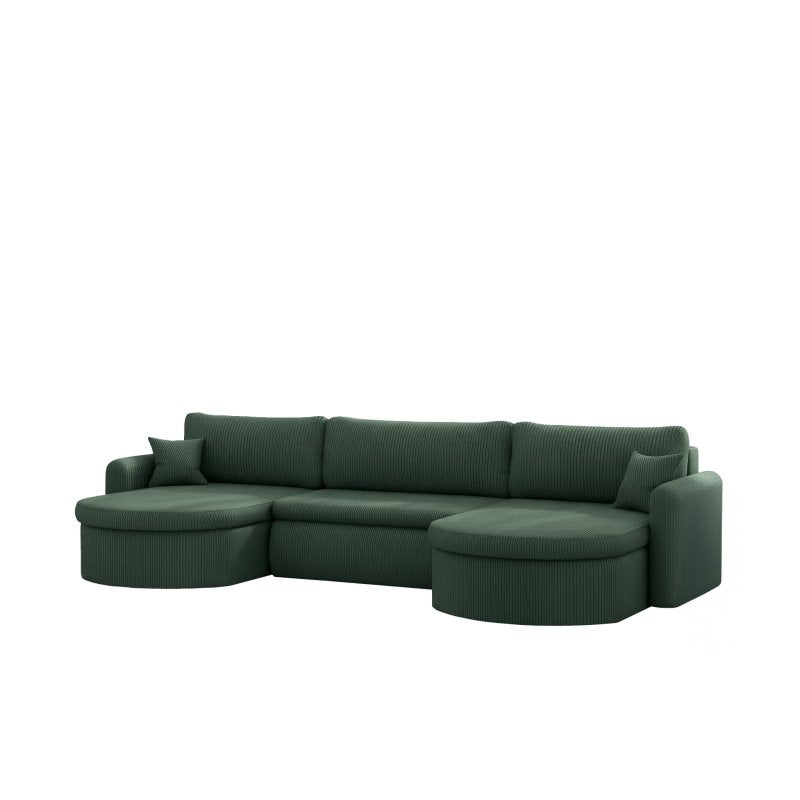 VERONA U Cord Ecksofa mit Schlaffunktion – großes U-Sofa mit Bettkasten, breitem Sitzkomfort & POSO Cordstoff - Grün 14