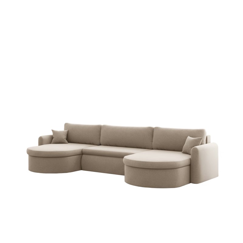 VERONA U Ecksofa mit Schlaffunktion – großes U-Sofa mit Bettkasten, feinem FARO Stoff & höchstem Sitzkomfort - Beige