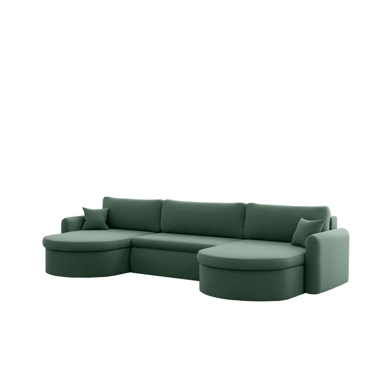 VERONA U Ecksofa mit Schlaffunktion – großes U-Sofa mit Bettkasten, feinem FARO Stoff & höchstem Sitzkomfort - Grün