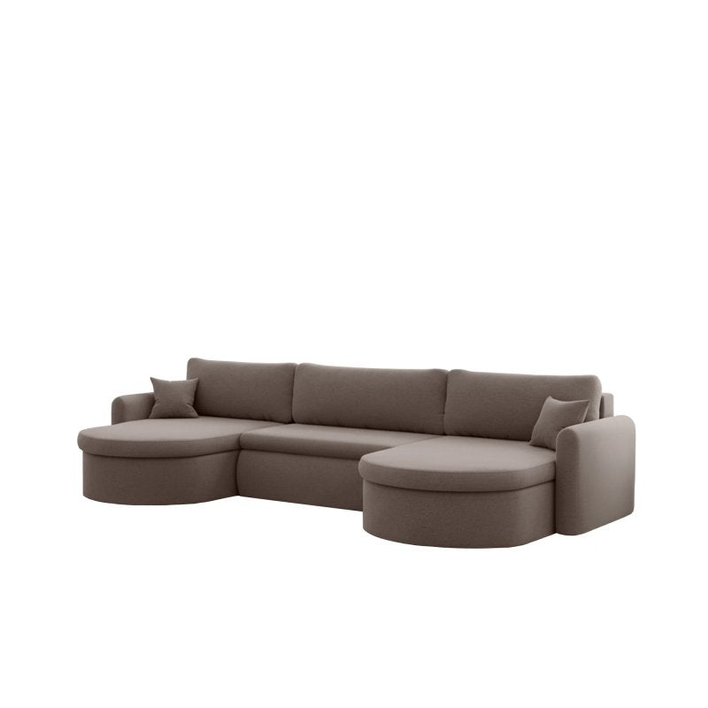 VERONA U Ecksofa mit Schlaffunktion – großes U-Sofa mit Bettkasten, feinem FARO Stoff & höchstem Sitzkomfort - Braun