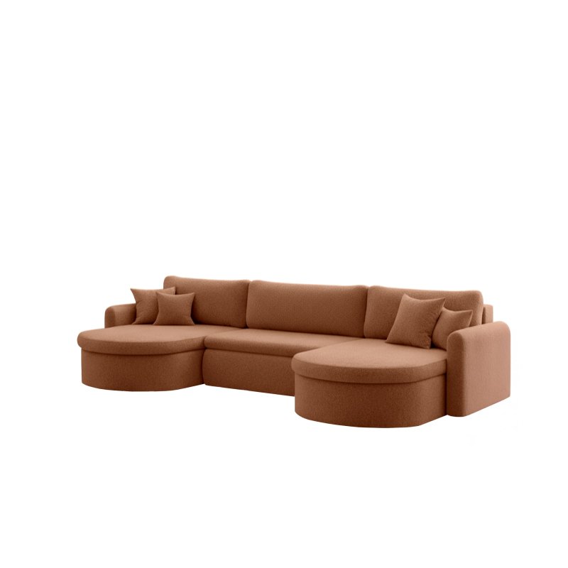 VERONA U Ecksofa mit Schlaffunktion – großes U-Sofa mit Bettkasten & exklusivem QUELLE Bouclé Stoff - Orange, Ziegel