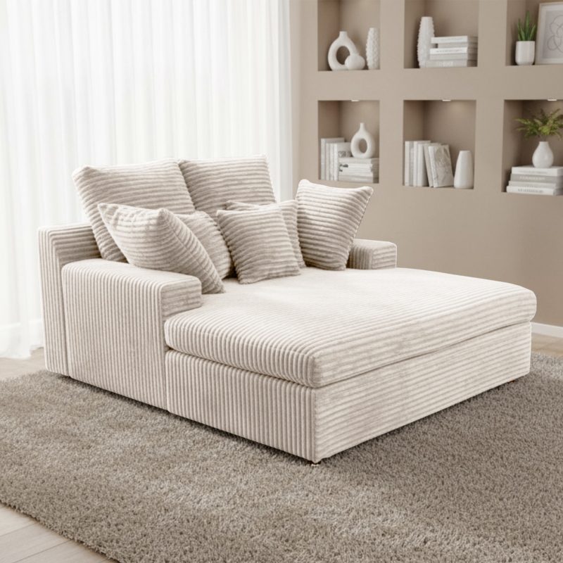 LAZY ONE Chaiselongue im modernen Cord-Look – luxuriöse Liege mit weichen Kissen & Komfortpolsterung - Beige