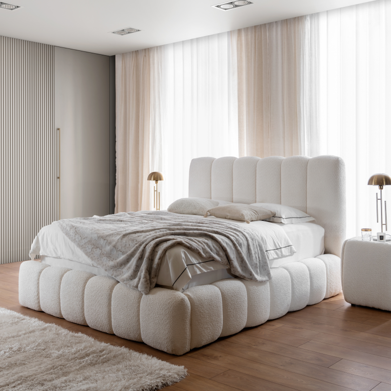 Polsterbett CANDE mit Bettkasten – elegantes Bett 140×200 cm für Ihr Schlafzimmer - CREME, CATCH ME 01