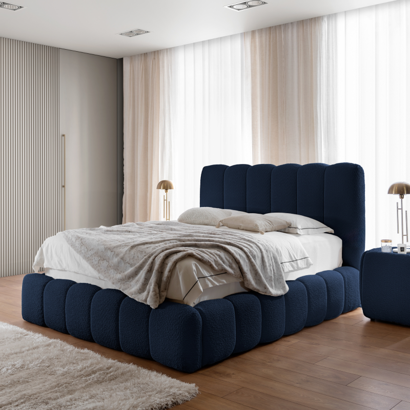 Designer Polsterbett CANDE mit Stauraum – elegantes Bett 180×200 cm für Ihr Schlafzimmer - Dunkelblau (Catch Me 18)