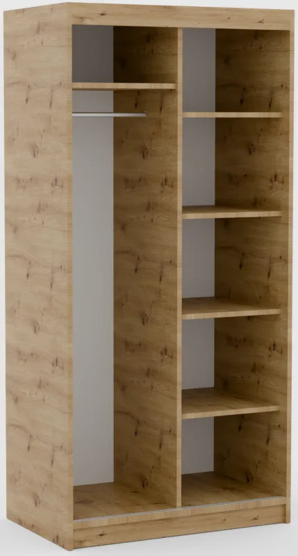 DELIA Kleiderschrank – Moderner Lamellen-Schrank, Schiebetürenschrank mit Spiegel & Stauraum | 100 cm - Holz