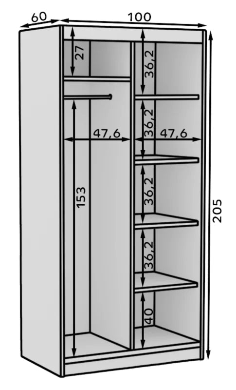 DELIA Kleiderschrank – Moderner Lamellen-Schrank, Schiebetürenschrank mit Spiegel & Stauraum | 100 cm - Holz