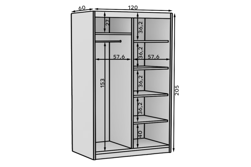 DELIA Kleiderschrank – Moderner Lamellen-Schrank, Schiebetürenschrank mit Spiegel & Stauraum | 120 cm