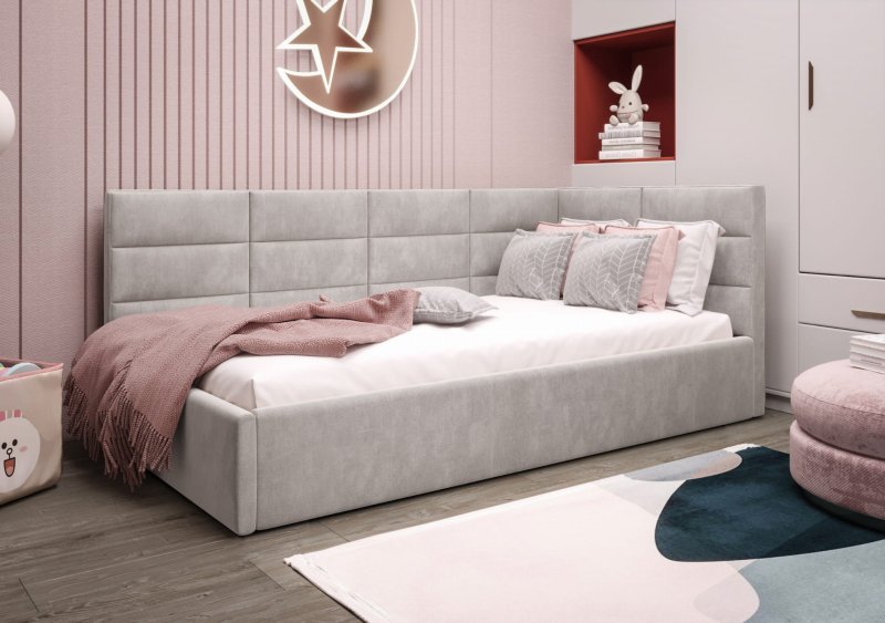 Einzelbett ZAZU mit Stauraum und Matratze – Gepolstertes Bett für Kinder- und Jugendzimmer - Beige, Pearl (Terra 06)