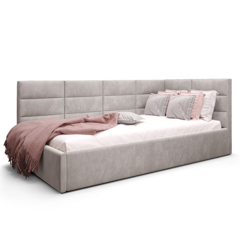 Einzelbett ZAZU mit Stauraum und Matratze – Gepolstertes Bett für Kinder- und Jugendzimmer - Beige, Pearl (Terra 06).png