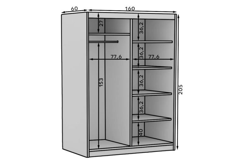 DELIA Kleiderschrank – Moderner Lamellen-Schrank, Schiebetürenschrank mit Spiegel & Stauraum | 160 cm