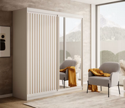 DELIA Kleiderschrank – Moderner Lamellen-Schrank, Schiebetürenschrank mit Spiegel & Stauraum  180 cm - Weiß  Holz.png