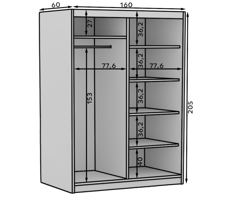 DELIA Kleiderschrank – Moderner Lamellen-Schrank, Schiebetürenschrank mit Spiegel & Stauraum  180 cm - Holz  Schwarz