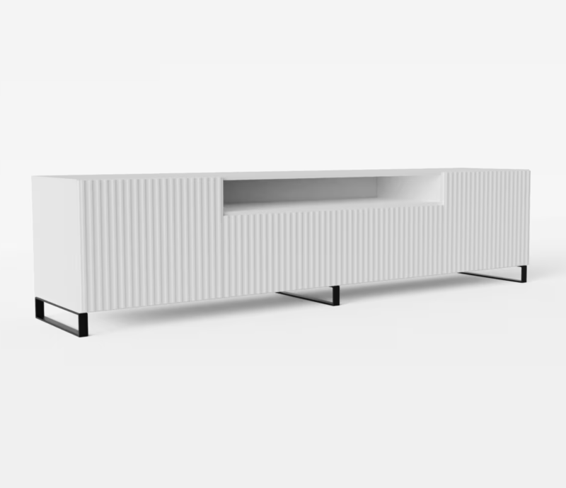 TV-Lowboard NOEMI 200 – Modernes Design mit geriffelter Front - Weiß