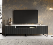 TV-Lowboard NOEMI 200 – Modernes Design mit geriffelter Front - Schwarz Weiß