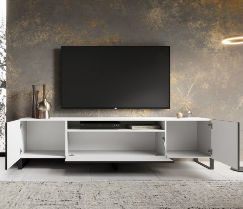 TV-Lowboard NOEMI 200 – Modernes Design mit geriffelter Front - Schwarz Weiß