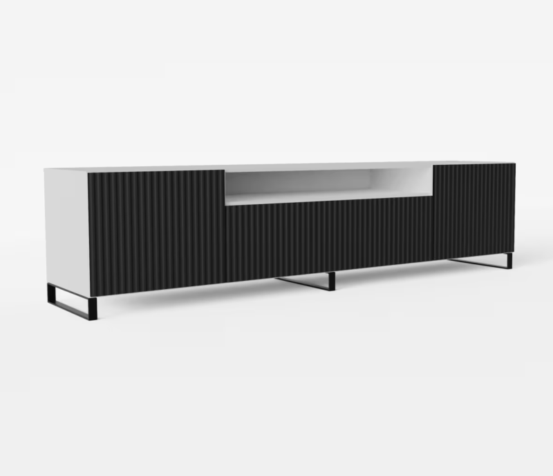 TV-Lowboard NOEMI 200 – Modernes Design mit geriffelter Front - Schwarz Weiß