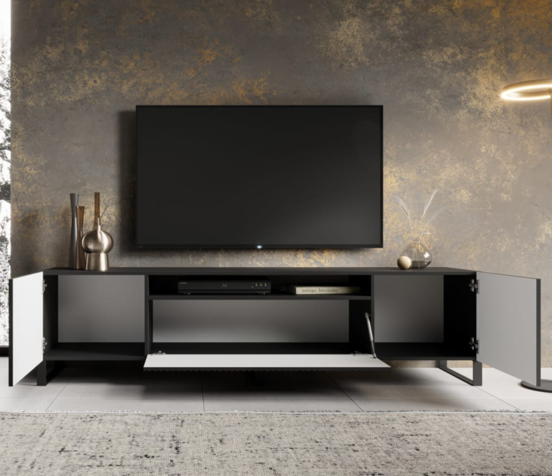 TV-Lowboard NOEMI 200 – Modernes Design mit geriffelter Front - Schwarz