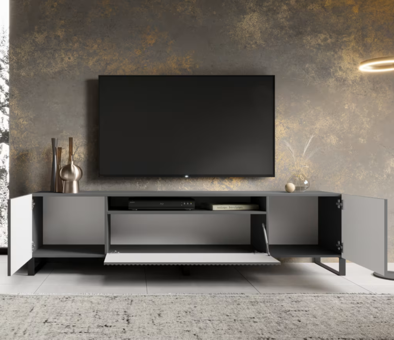 TV-Lowboard NOEMI 200 – Modernes Design mit geriffelter Front - Grau
