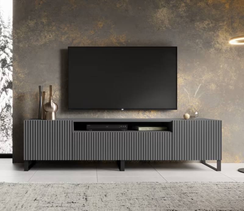 TV-Lowboard NOEMI 200 – Modernes Design mit geriffelter Front - Grau
