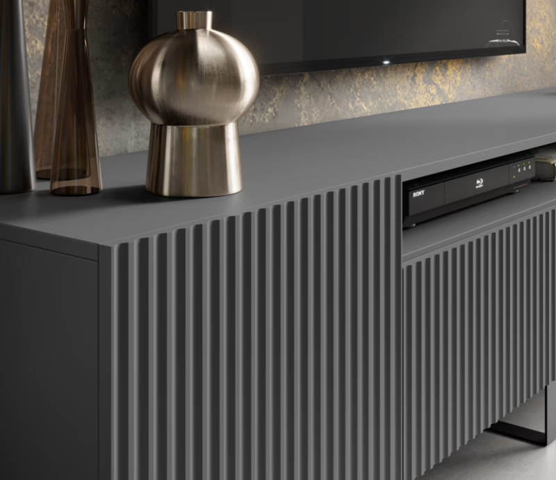 TV-Lowboard NOEMI 200 – Modernes Design mit geriffelter Front - Grau