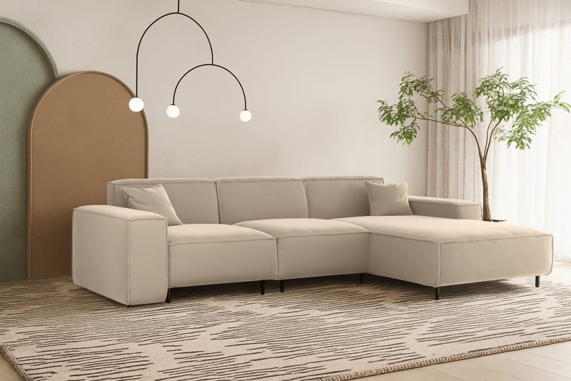 Ecksofa LUGA L HILLS – elegantes Designer-Ecksofa in L-Form mit Veloursbezug TIFFANI für modernes Wohnen, Stoff Tiffany 02 - Beige