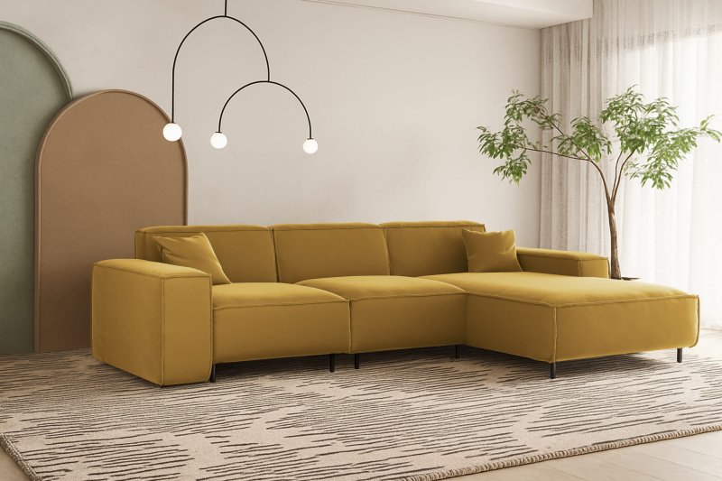 Ecksofa LUGA L HILLS – elegantes Designer-Ecksofa in L-Form mit Veloursbezug TIFFANI für modernes Wohnen, Stoff Tiffany 08 - Senf
