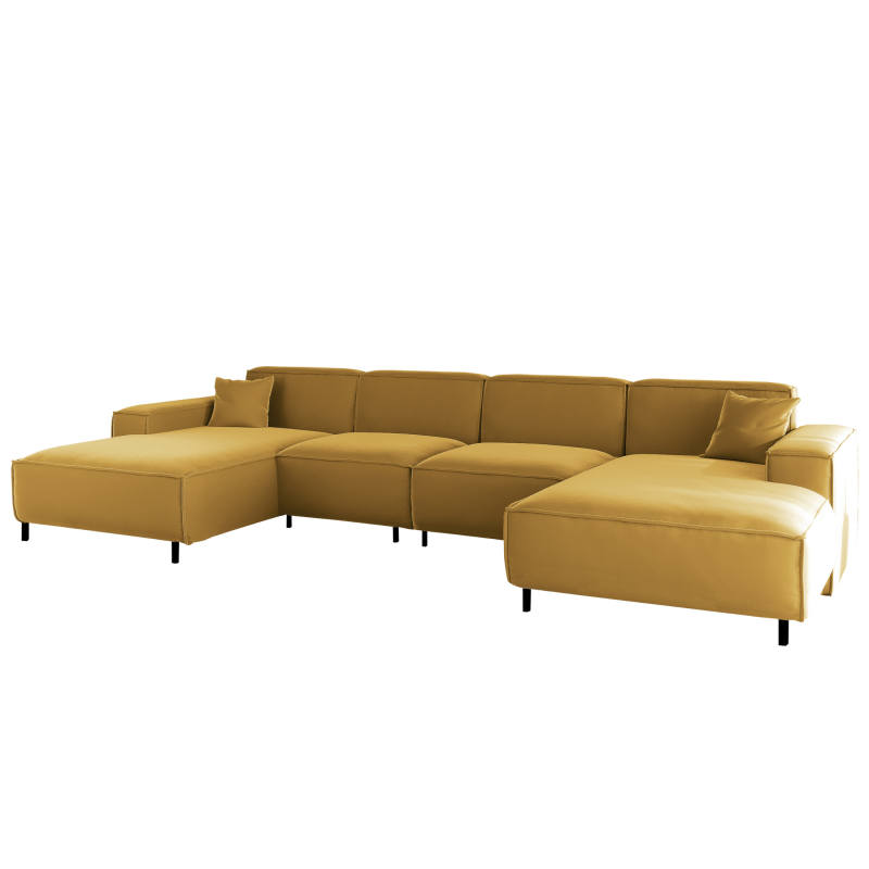 LUGA U HILLS Ecksofa in U-Form – große Wohnlandschaft, freistehend, mit Wellenfedern Typ B und Tiffany Veloursbezug - Senf.png