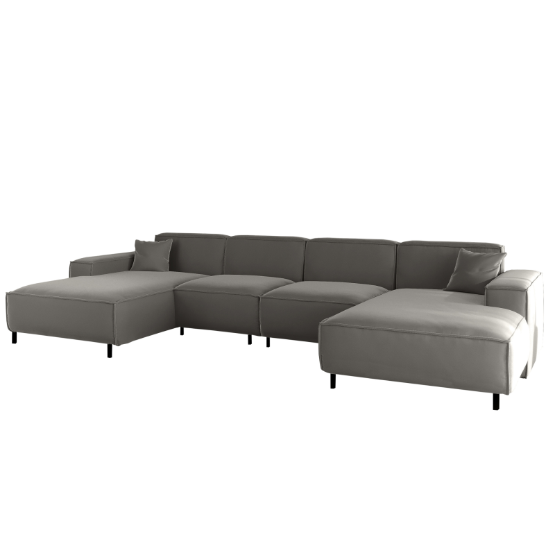 LUGA U HILLS Ecksofa in U-Form – große Wohnlandschaft, freistehend, mit Wellenfedern Typ B und Tiffany Veloursbezug - Grau.png