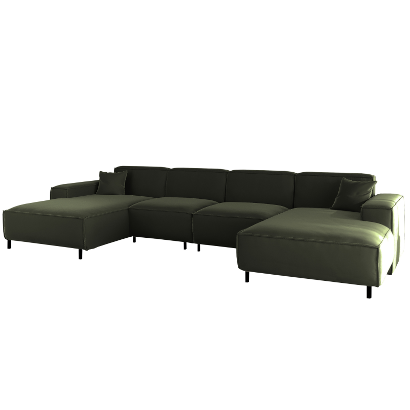 LUGA U HILLS Ecksofa in U-Form – große Wohnlandschaft, freistehend, mit Wellenfedern Typ B und Tiffany Veloursbezug - Grün.png