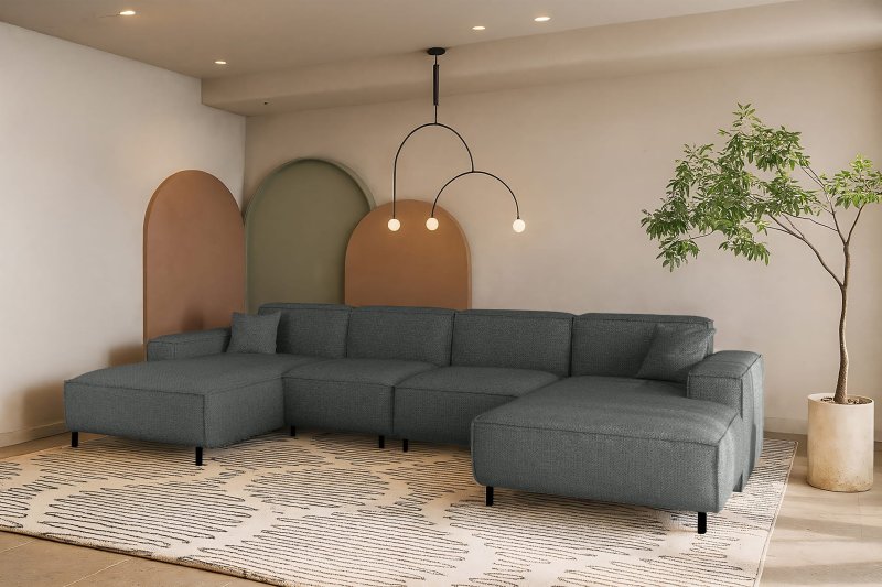 LUGA U HILLS Ecksofa in U-Form – große Wohnlandschaft mit PET-FRIENDLY Stoff ARTICO, freistehend - Anthrazit