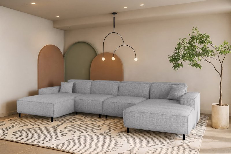 LUGA U HILLS Ecksofa in U-Form – große Wohnlandschaft mit PET-FRIENDLY Stoff ARTICO, freistehend - Cement, Hellgrau