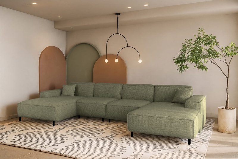 LUGA U HILLS Ecksofa in U-Form – große Wohnlandschaft mit PET-FRIENDLY Stoff ARTICO, freistehend - Grün
