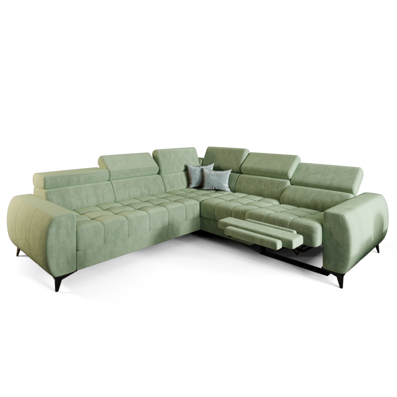 Porto II Relax Ecksofa mit elektrischer Relaxfunktion, Schlaffunktion & Veloursstoff TERRA - Grün