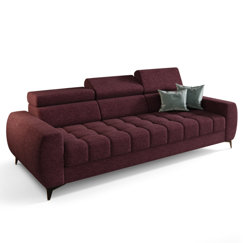 PORTO III 260 cm – Design-Sofa mit verstellbaren Kopfstützen, HR-Schaum, Wellenfedern - Crown 06, Burgund