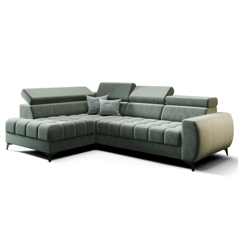 Porto Mini Ecksofa mit Schlaffunktion, verstellbaren Kopfstützen und Bettkasten – Terra 72, Türkis - LINKS.png
