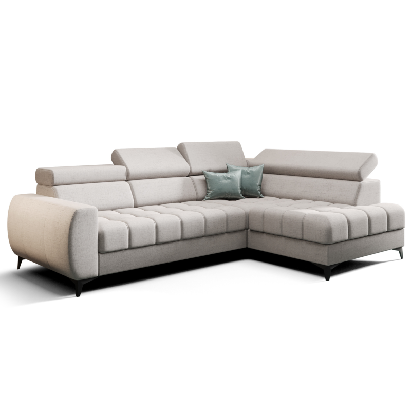 Porto Mini Ecksofa mit Schlaffunktion, verstellbaren Kopfstützen und Bettkasten – Moly 80, Grau - RECHTS.png