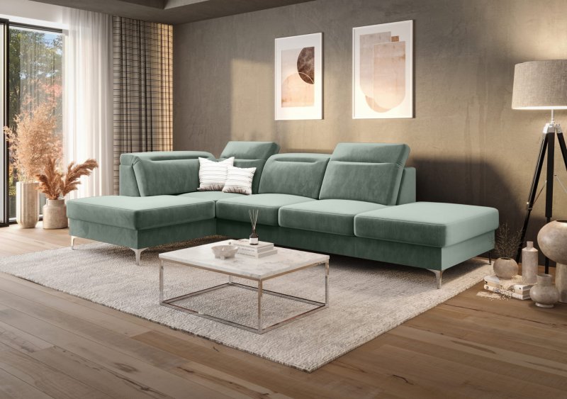 OSLO MINI Ecksofa 295x180 cm mit Schlaffunktion und Bettkasten - Stoff Terra 72, Türkis