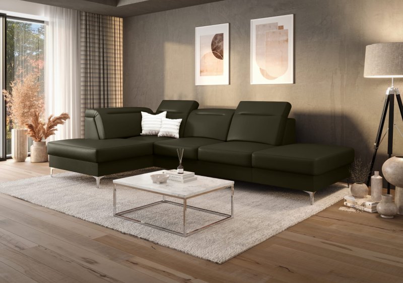 OSLO MINI Ecksofa 295x180 cm mit Schlaffunktion und Bettkasten - Echtleder L-5