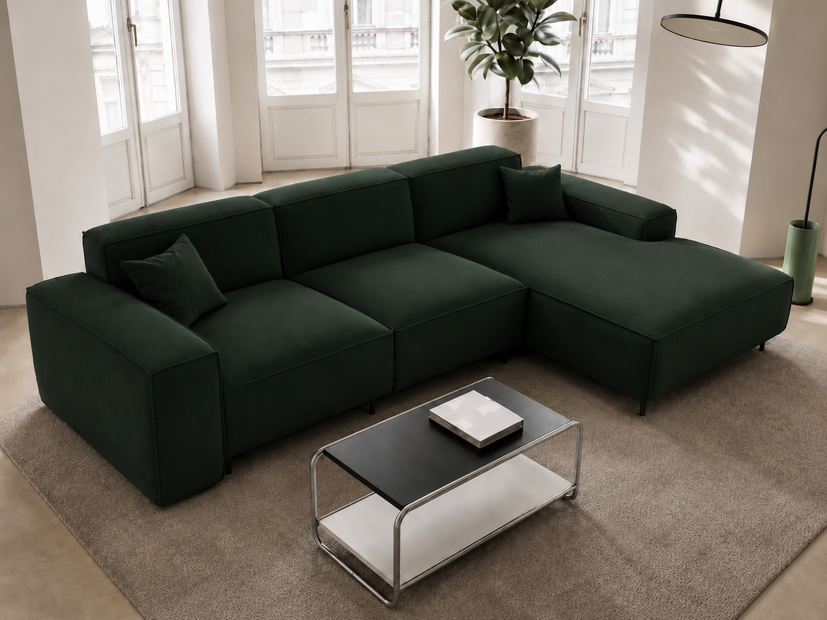 Ecksofa LUGA L HILLS – elegantes Designer-Ecksofa in L-Form mit Veloursbezug TIFFANY für modernes Wohnen, Stoff Tiffany 38 - Grün