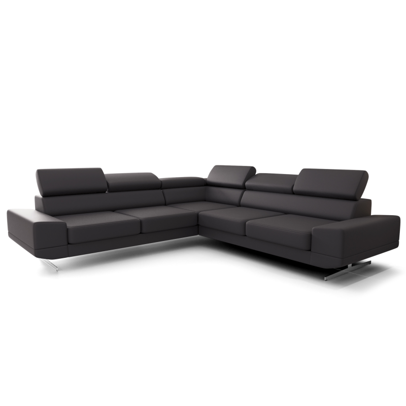 Milano Max Ecksofa 270x270 cm – Modernes Ecksofa mit verstellbaren Kopfstützen, Echtleder K-23 - Dunkelgrau.png