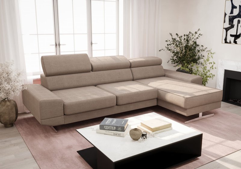 Milano Mini Ecksofa 270 cm – HR-Schaum, Wellenfedern & hohe Füße 16 cm, Moly