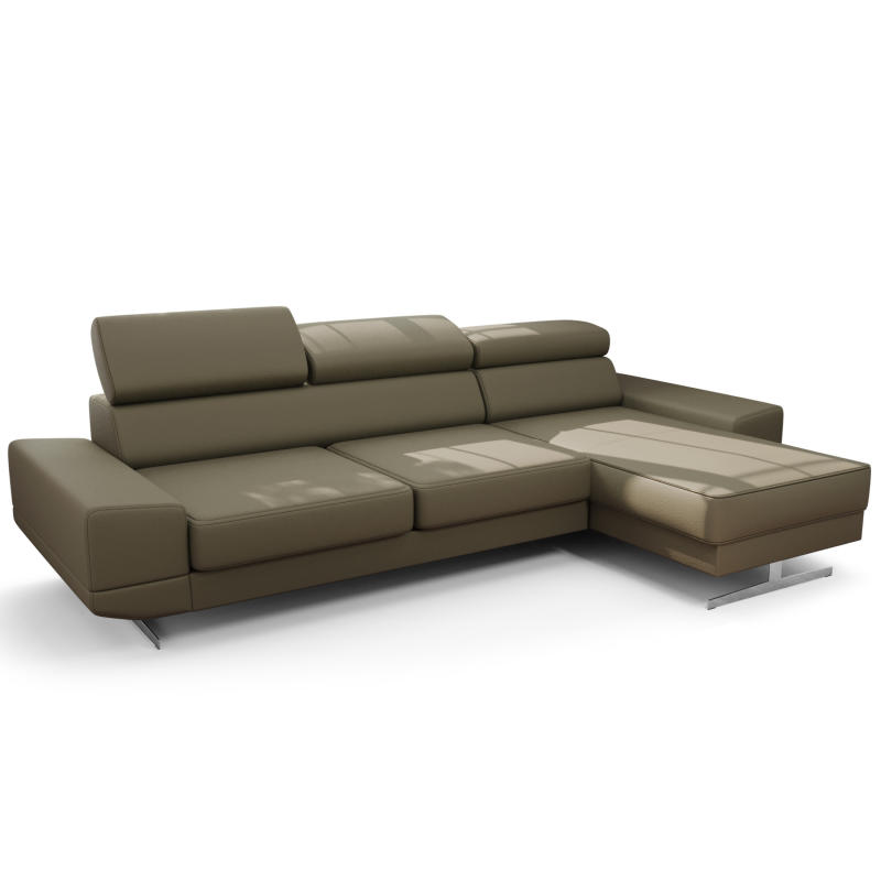 Milano Mini Ecksofa 270 cm – HR-Schaum, Wellenfedern &amp; hohe Füße 16 cm, Echtleder L-2 - Olivgrün.png