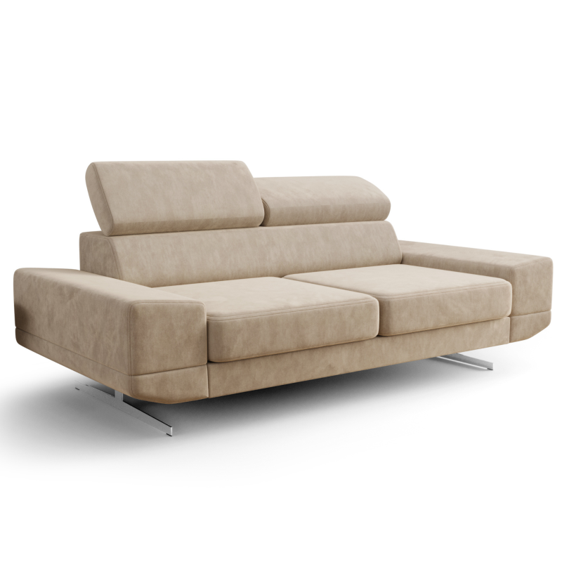 Sofa Milano II 200 cm – Modernes Sofa mit verstellbaren Kopfstützen und Metallfüßen, Terra 13 - Beige.png