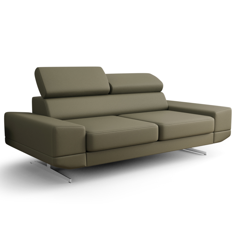 Sofa Milano II 200 cm – Modernes Sofa mit verstellbaren Kopfstützen und Metallfüßen, Echtleder L-2 - Olivgrün.png